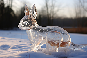 冰雕动物东北冰雪雕塑摄影图