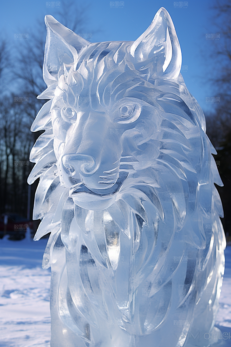 冰雕动物东北冰雪雕塑摄影图