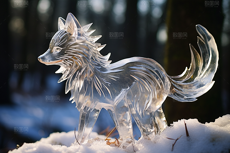 冰雕动物艺术冰雕冰雪雕塑摄影图