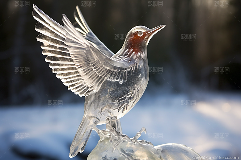冰雕动物冰雪雕塑高清摄影图