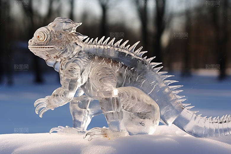 冰雕动物冰雪雕塑高清摄影图