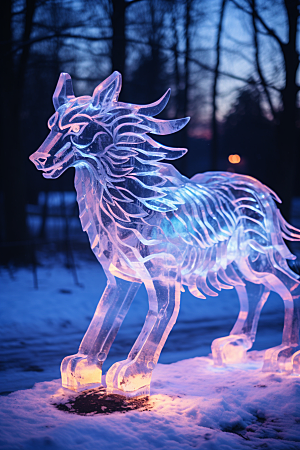 冰雕动物哈尔滨冰雪雕塑摄影图