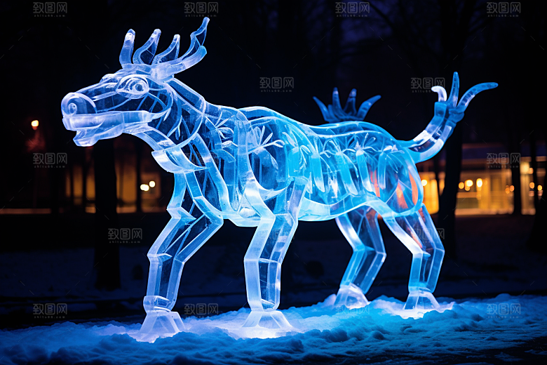 冰雕动物冰雪大世界哈尔滨摄影图
