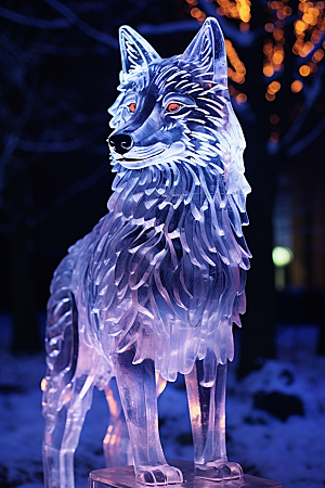 冰雕动物东北冰雪雕塑摄影图