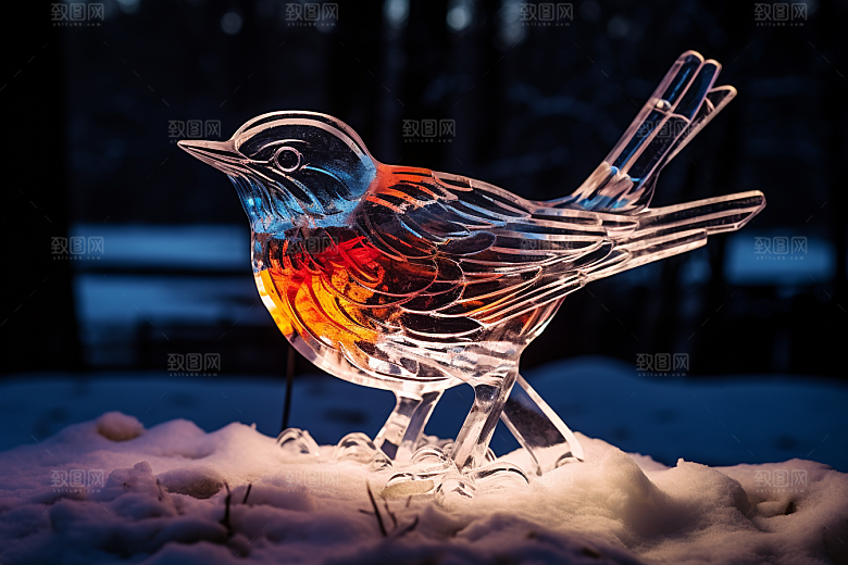冰雕动物高清冰雪雕塑摄影图