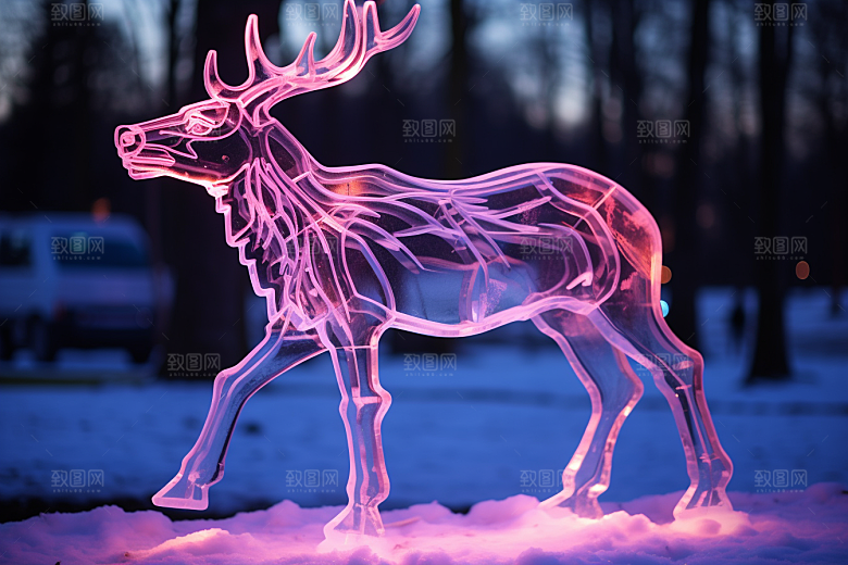 冰雕动物艺术冰雕冰雪雕塑摄影图