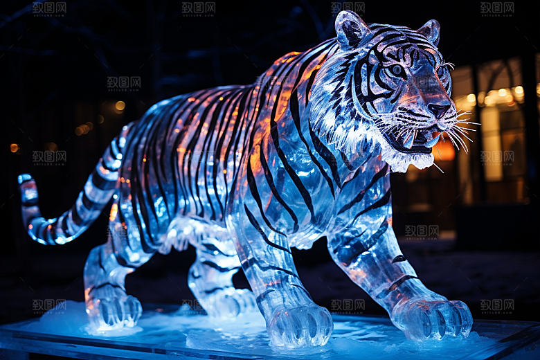 冰雕动物东北冰雪雕塑摄影图