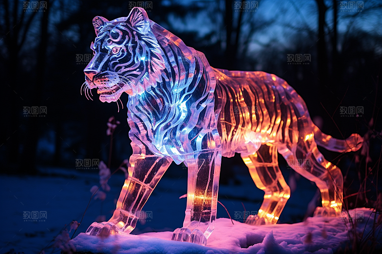 冰雕动物东北冰雪大世界摄影图