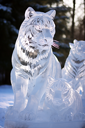 冰雕动物旅游冰雪雕塑摄影图
