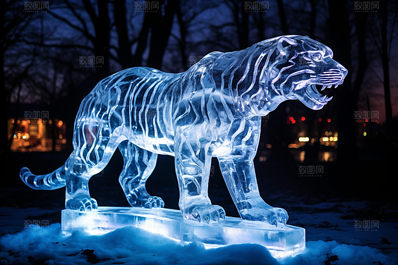 冰雕动物哈尔滨冰雪雕塑摄影图