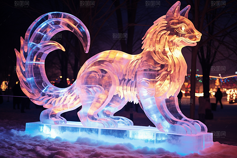 冰雕动物哈尔滨冰雪大世界摄影图