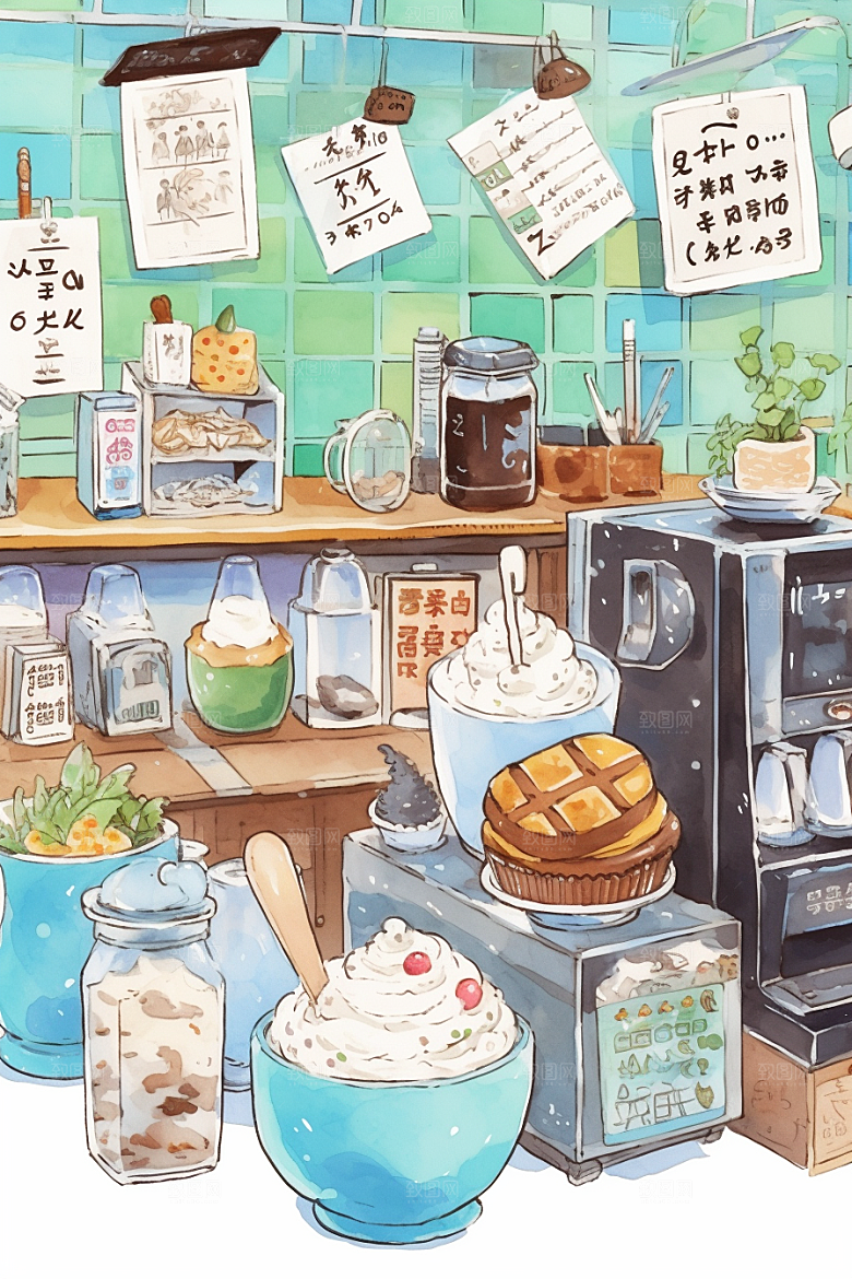 冰淇淋文具插画贴纸