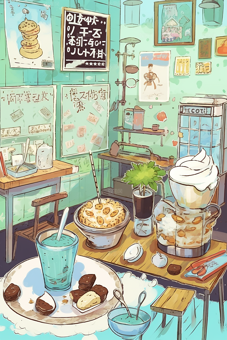 冰淇淋插画卡通风格贴纸