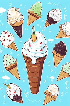 冰淇淋涂鸦甜品贴纸