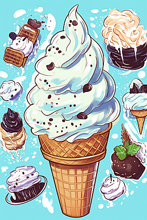 冰淇淋涂鸦卡通风格贴纸