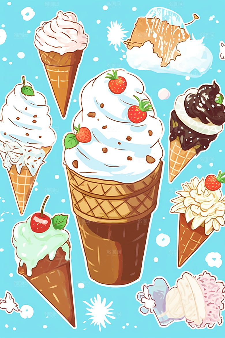 冰淇淋插画文具贴纸