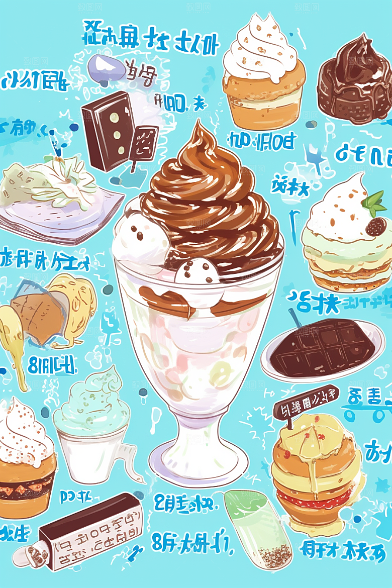 冰淇淋涂鸦手账贴纸