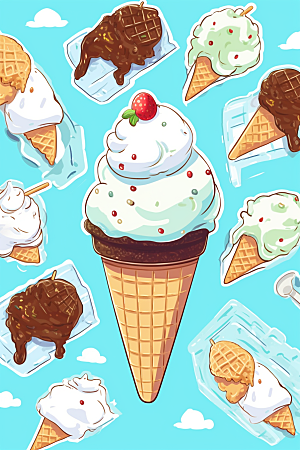 冰淇淋插画手账贴纸