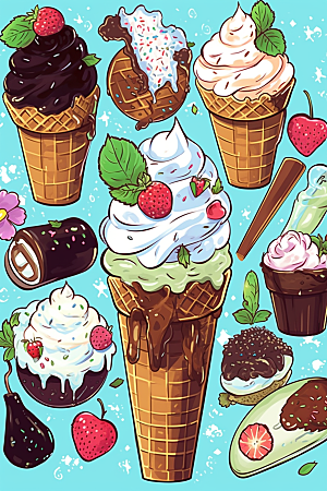 冰淇淋甜品涂鸦贴纸
