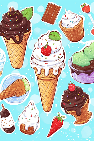冰淇淋卡通风格插画贴纸