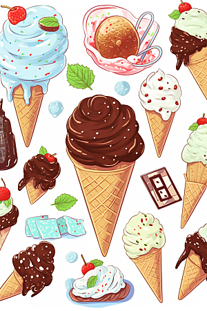 冰淇淋插画艺术贴纸