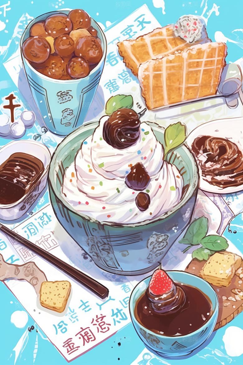 冰淇淋插画甜品贴纸