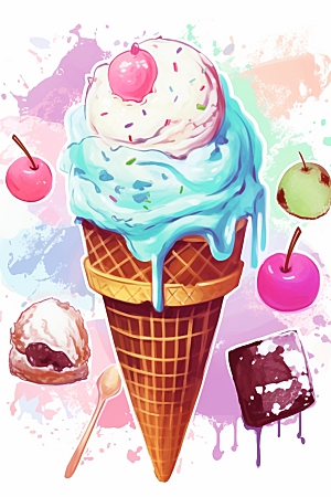 冰淇淋冷饮卡通风格贴纸