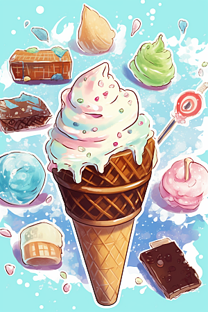 冰淇淋冷饮甜品贴纸