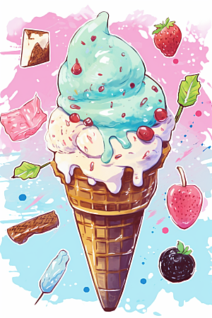 冰淇淋卡通风格艺术贴纸