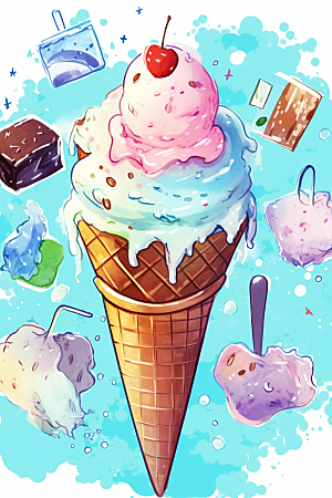 冰淇淋插画冷饮贴纸