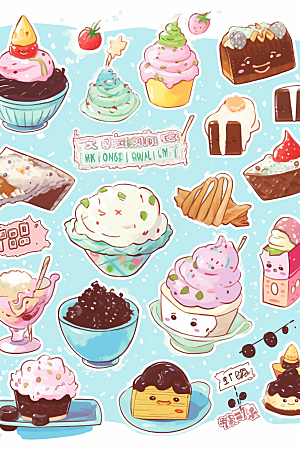冰淇淋文具插画贴纸