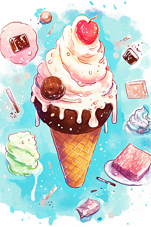 冰淇淋插画贴画贴纸