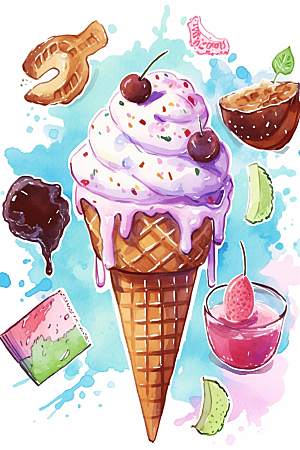 冰淇淋插画文具贴纸