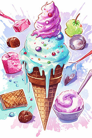 冰淇淋手绘卡通风格贴纸
