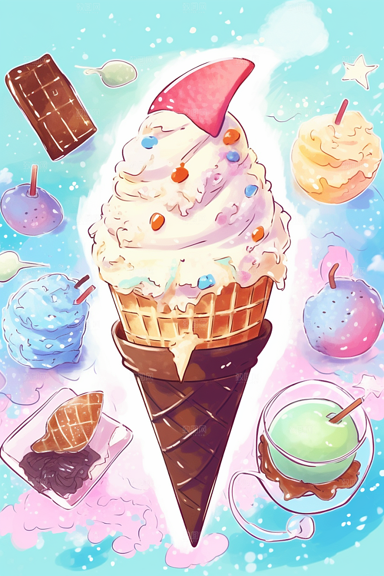 冰淇淋插画甜品贴纸