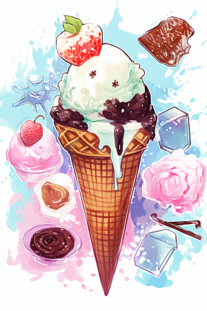 冰淇淋艺术插画贴纸
