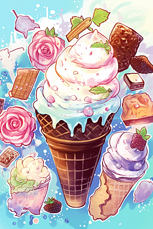 冰淇淋冷饮甜品贴纸