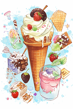冰淇淋卡通风格甜品贴纸