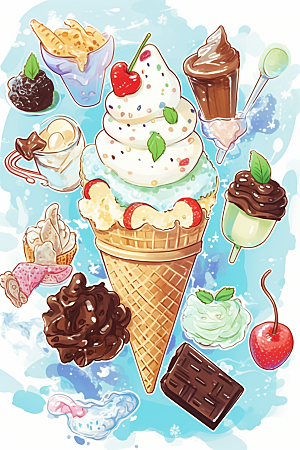 冰淇淋涂鸦手绘贴纸