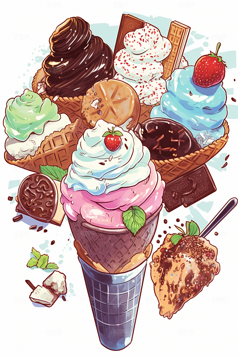 冰淇淋插画卡通风格贴纸