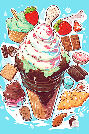 冰淇淋文具卡通风格贴纸