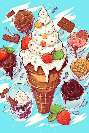 冰淇淋插画贴画贴纸