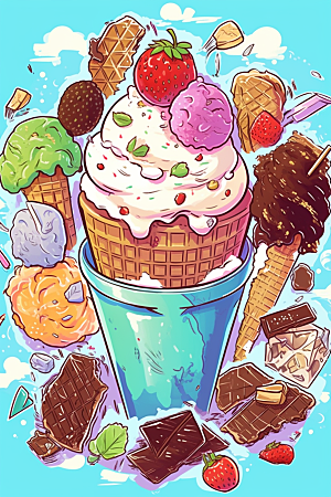 冰淇淋可爱涂鸦贴纸