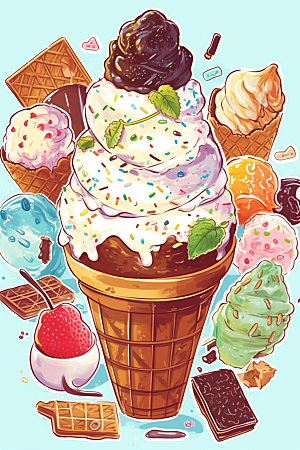 冰淇淋可爱手绘贴纸