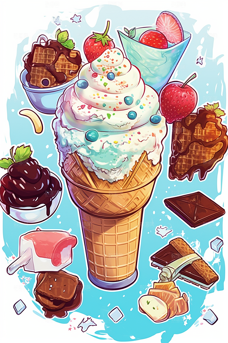 冰淇淋涂鸦甜品贴纸