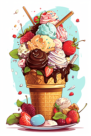 冰淇淋插画文具贴纸