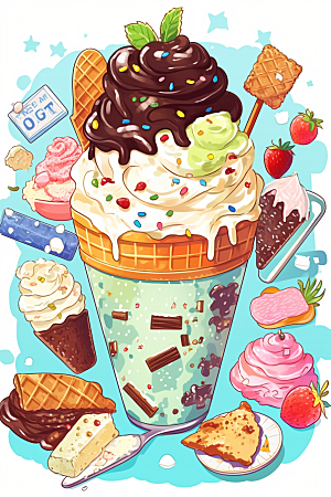 冰淇淋冷饮卡通风格贴纸