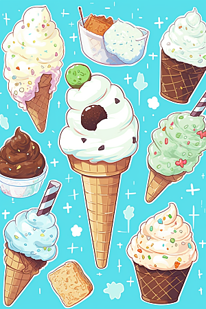 冰淇淋冷饮贴画贴纸