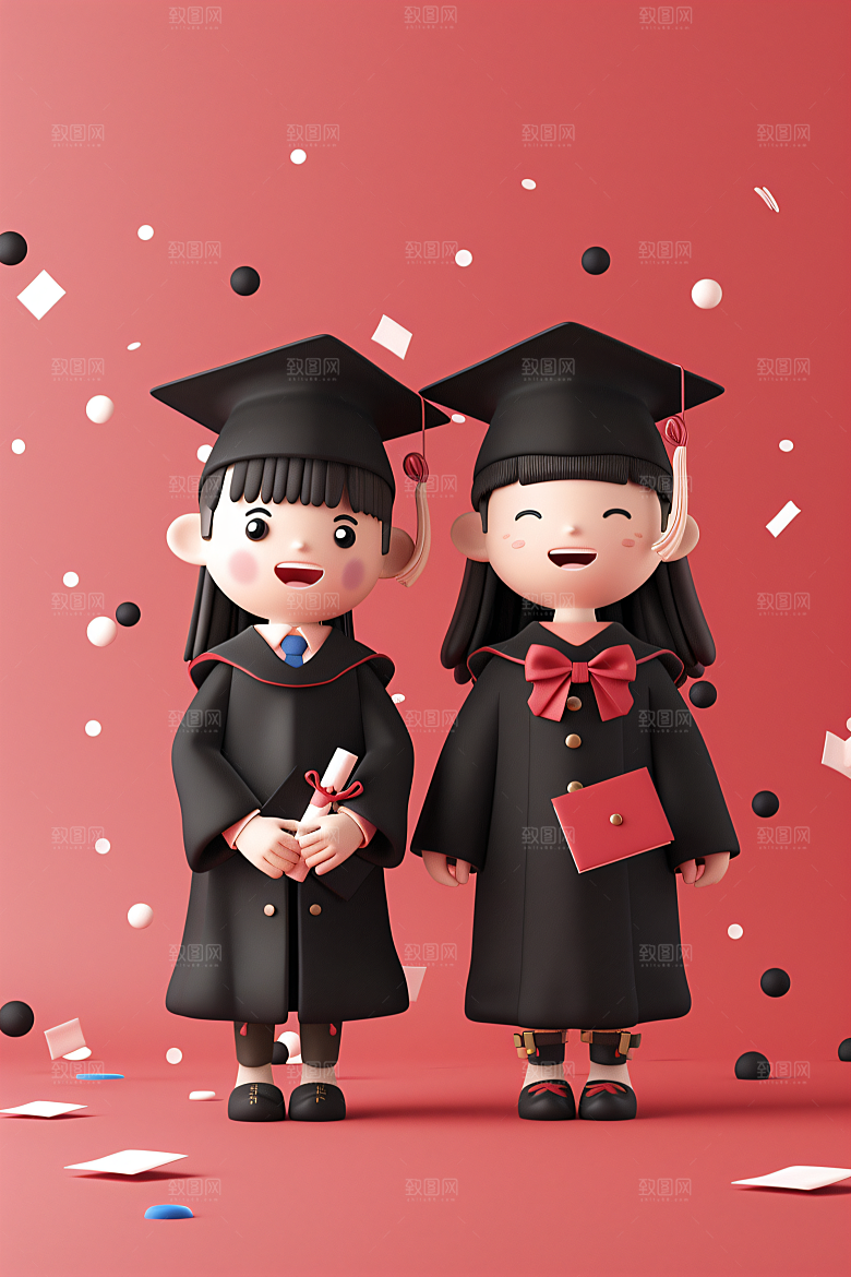 3D毕业生纯色背景学生模型