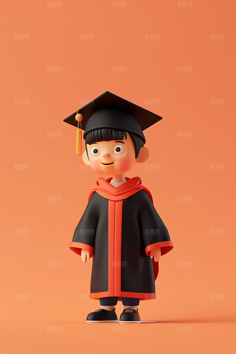 3D毕业生粘土人学生模型